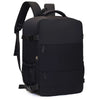 Black compact cabin travel backpack with adjustable straps and external pockets