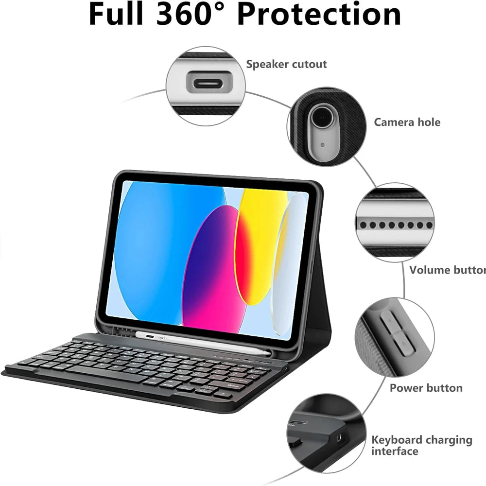 Detachable Keyboard Case for iPad 10th Gen and iPad 11th Gen (A16)