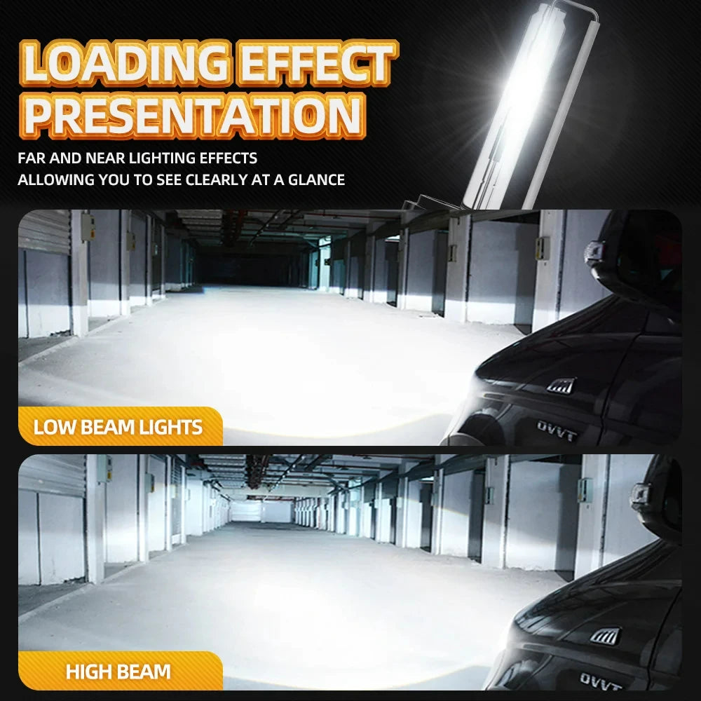 Demonstration of loading effect presentation showing far and near lighting effects with low beam and high beam lights.