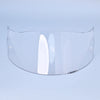 Clear motorcycle helmet visor lens shield displayed against a light blue background.