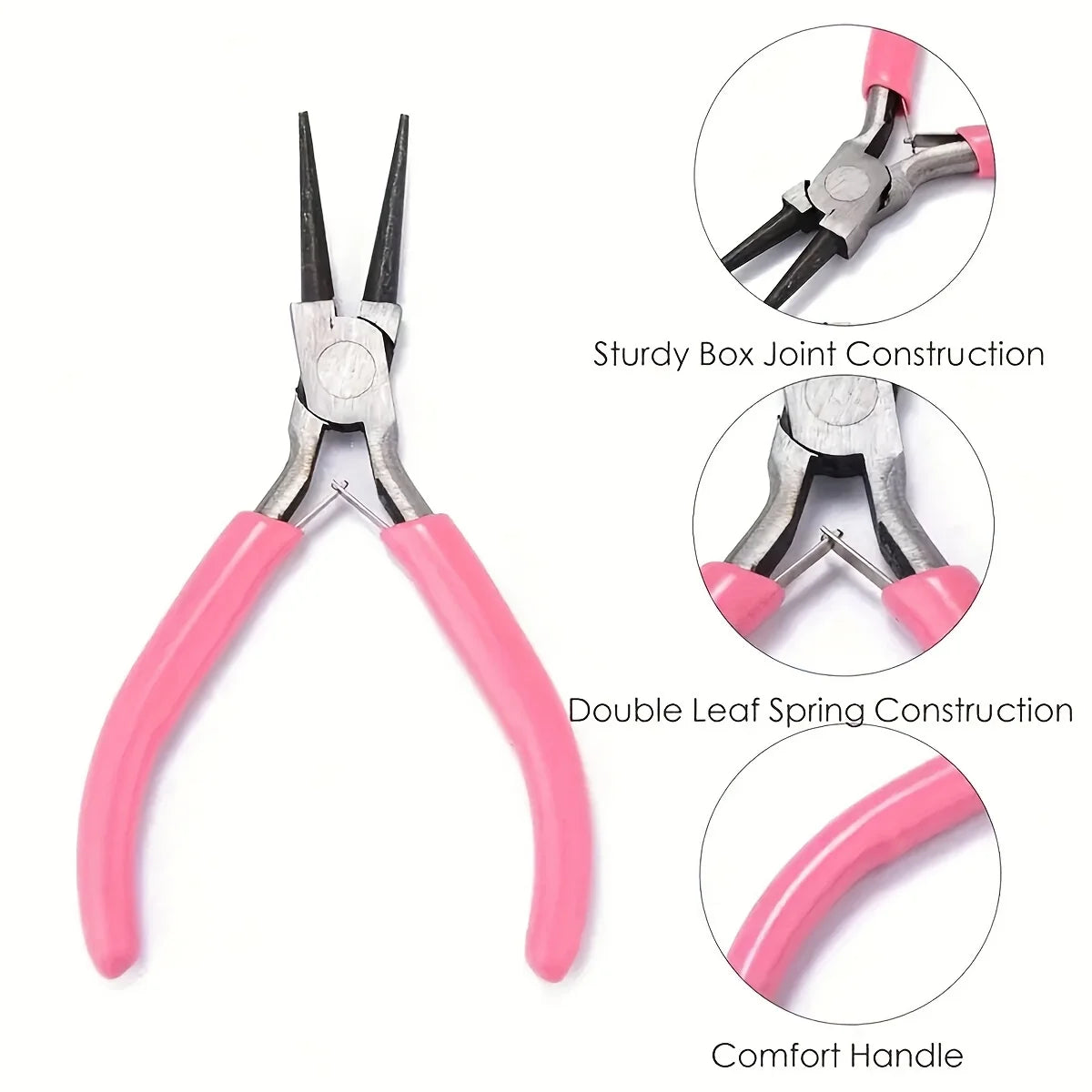 Pink Jewelry Pliers Tool Kit with Needle, Round Wire Cutter, and Curved Nose Pliers