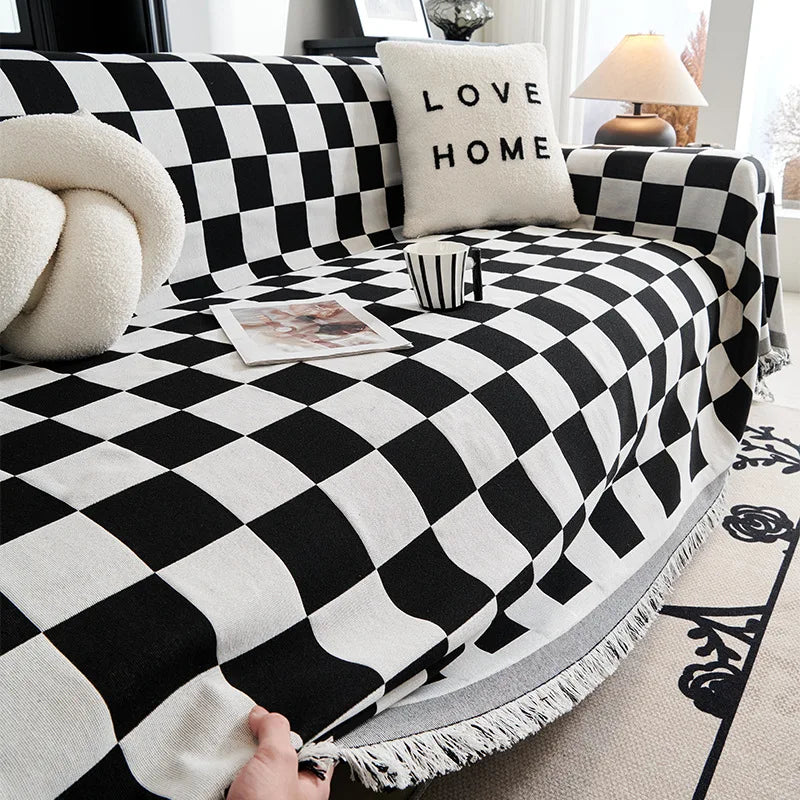 Checkerboard Jacquard Sofa Cover – Washable Nordic Style Slipcover