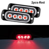 Two red LED strobe side marker lights mounted on a vehicle, showing the bright red illumination.