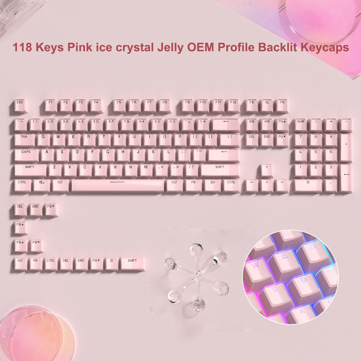 Crystal Clear Jelly Keycaps with Side-Printed Legends for Mechanical Keyboards