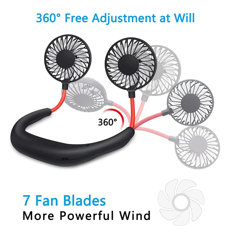USB Rechargeable Neck Fan with Adjustable Wind Speed