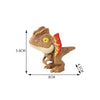 A small, brown dinosaur toy, likely a Triceratops or Tyrannosaurus, shown from the side with dimensions provided.