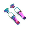A set of carbon fiber rear trunk locking buckles and latch components.