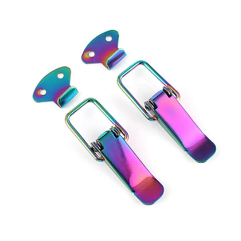 A set of carbon fiber rear trunk locking buckles and latch components.