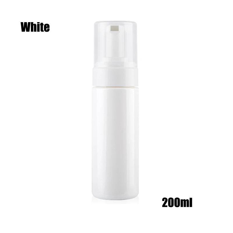A white refillable foaming soap dispenser bottle with a pump top.