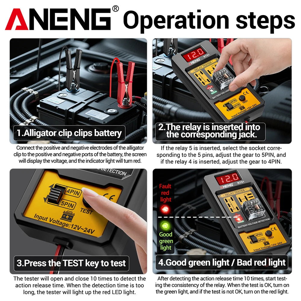 Automotive Relay Tester with Digital Display for 4/5 Pin Relays