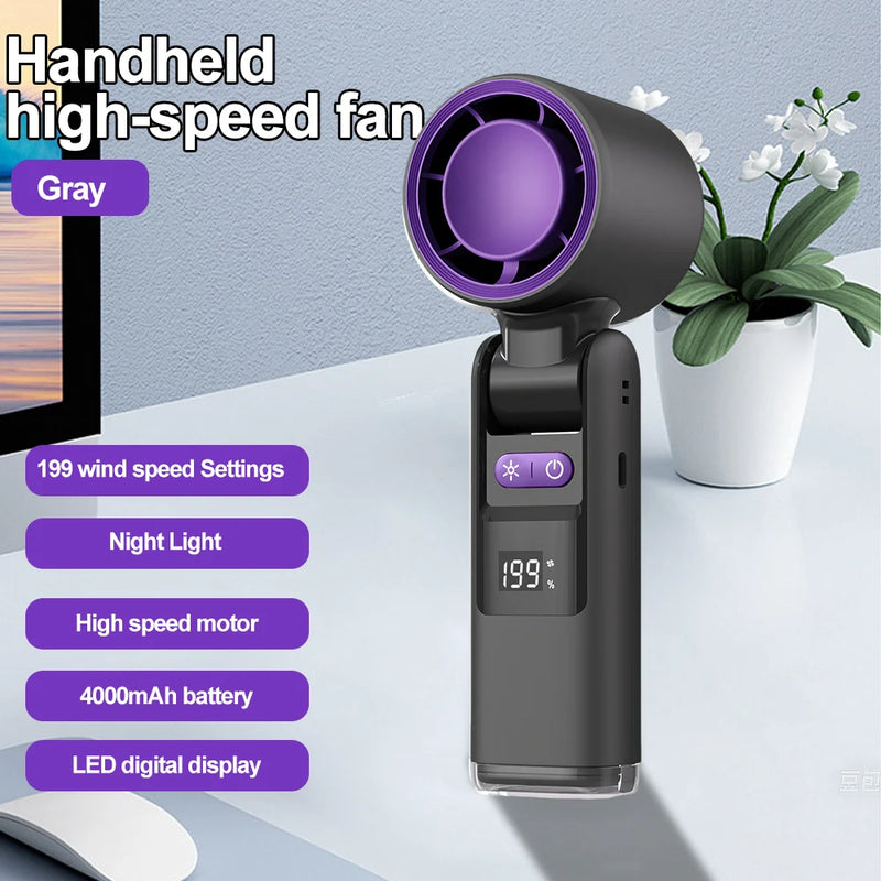 Foldable Mini Turbo Fan with Digital Display