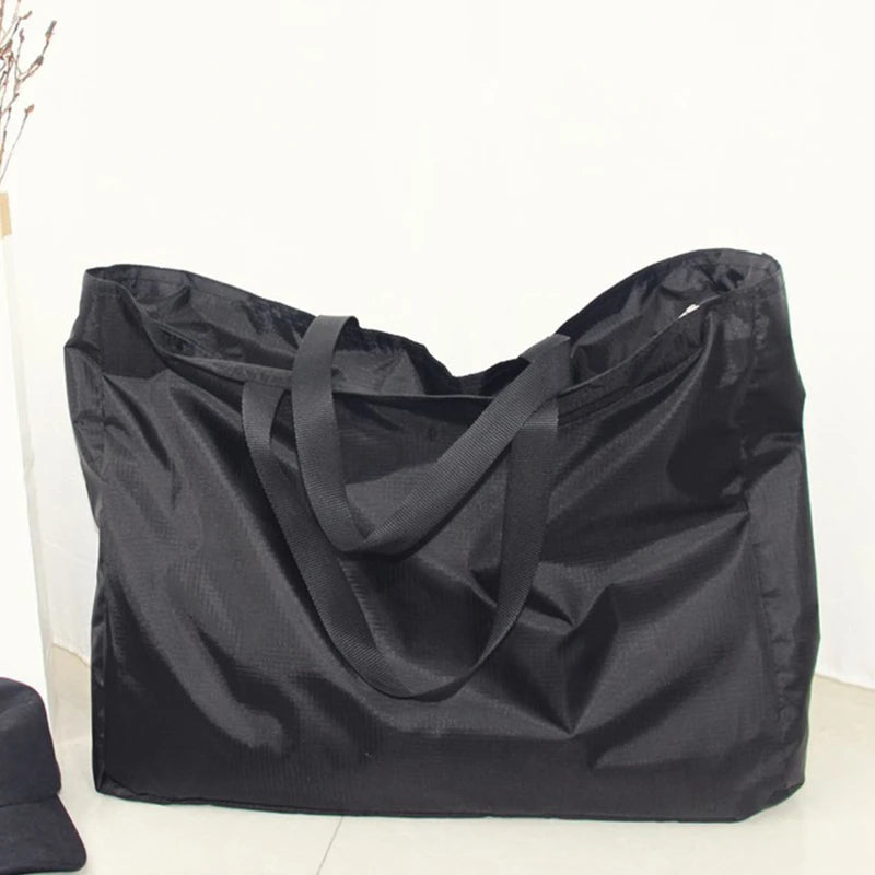 Black reusable large-capacity grocery tote bag with handles