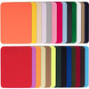 A collection of rectangular iron-on fabric patches in various solid colors arranged in a row.
