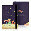 A dark purple e-reader case featuring a starry night scene with a silhouette of a person and an orange fox.