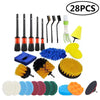 A set of 28 cleaning brush attachments including various shapes and sizes for power drills.