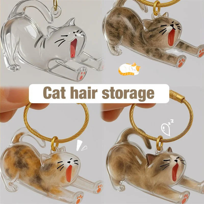 Pet Fur Memory Keychain with Cat-Shaped Capsule