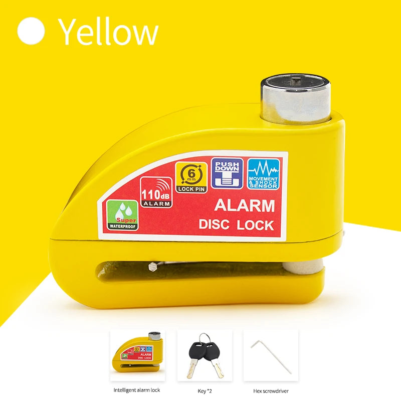 Freno de disco amarillo con alarma de empuje y llave incluida