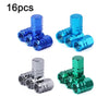 A set of four aluminum alloy wheel tire valve caps in various colors including blue, teal, and green.