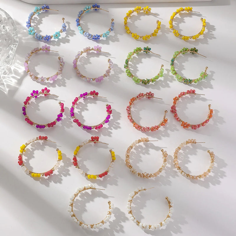 Pendientes Gota de Girasol con Cuentas Estilo Bohemio