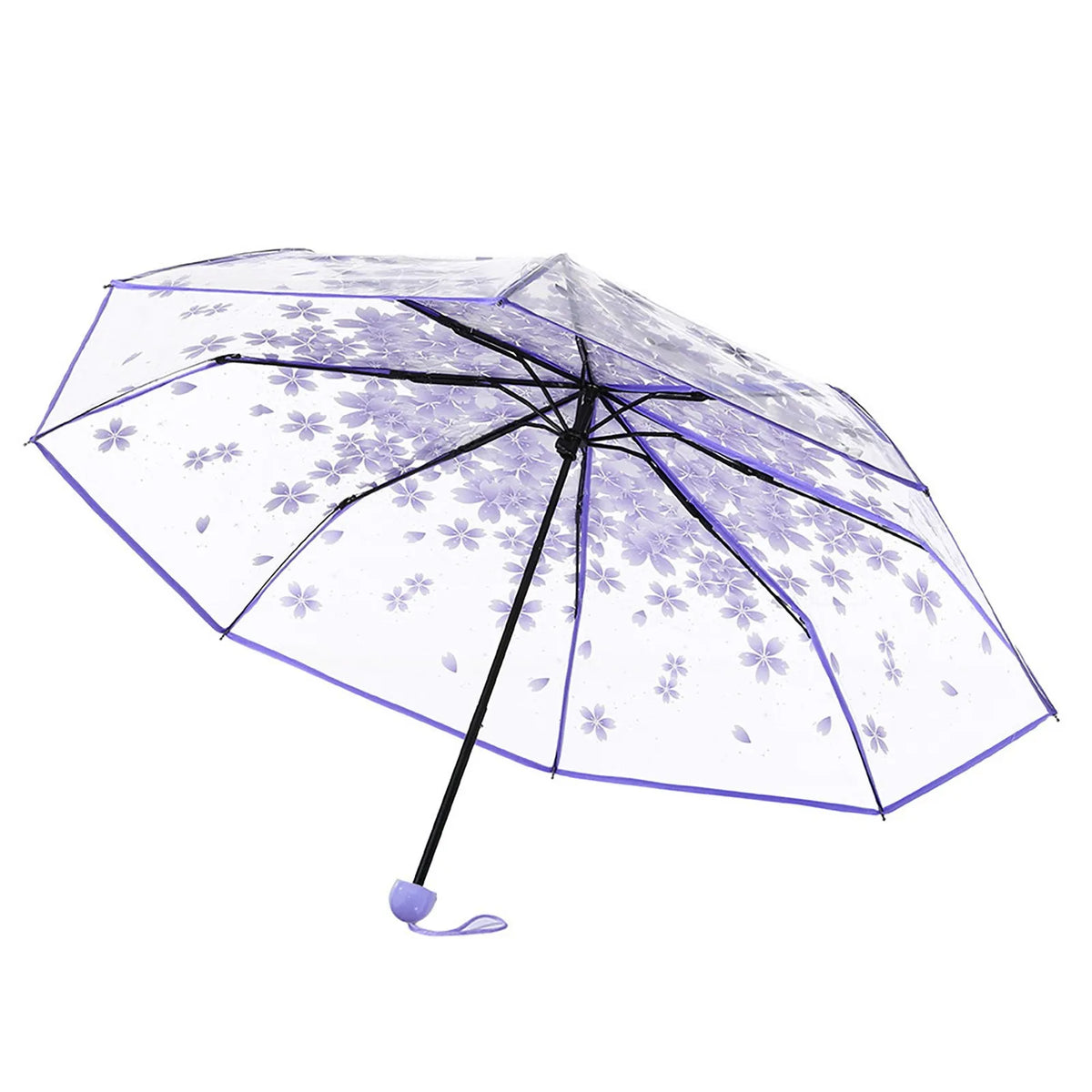 Clear Bloom Folding Umbrella with Floral Print