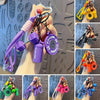 Various colorful fitness keychains and accessories are shown being held by a hand.