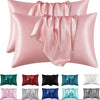 A collection of pink, red, black, and blue silky smooth satin pillowcases.