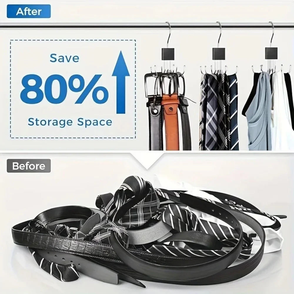 360° Rotating Multi-Hook Closet Organizer for Belts, Scarves, and Ties
