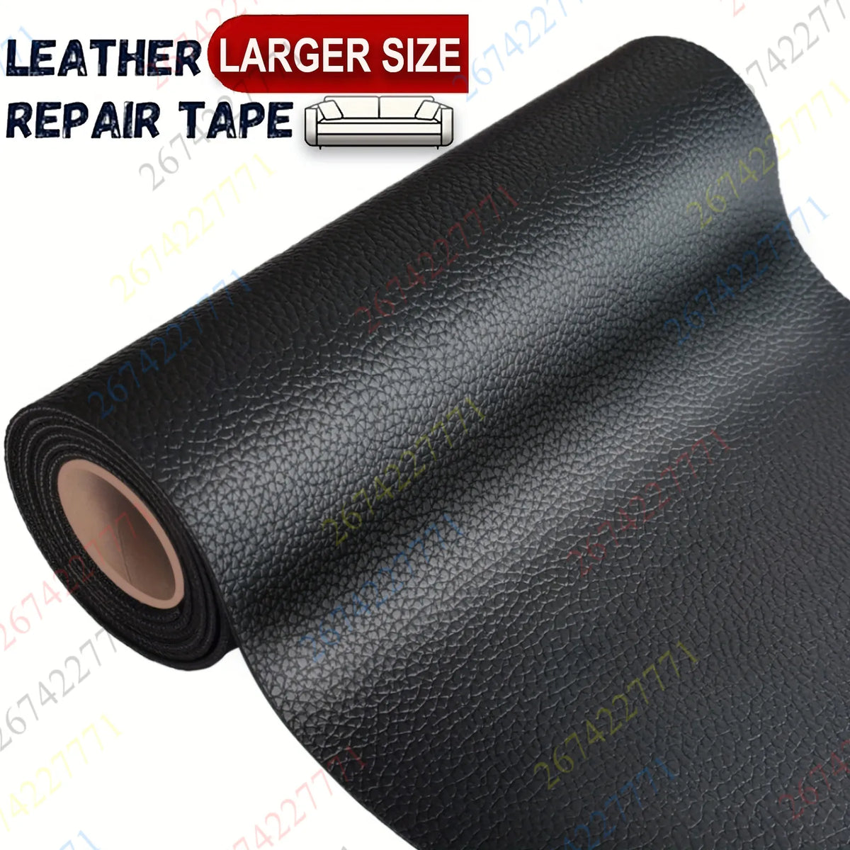 Roll of black faux leather repair tape used for furniture and accessory repairs
