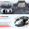 A dash cam system showing parking assistance features and loop recording capabilities.