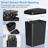A black smart sensor trash can showing how the garbage bag is buckled on both sides to be fixed.