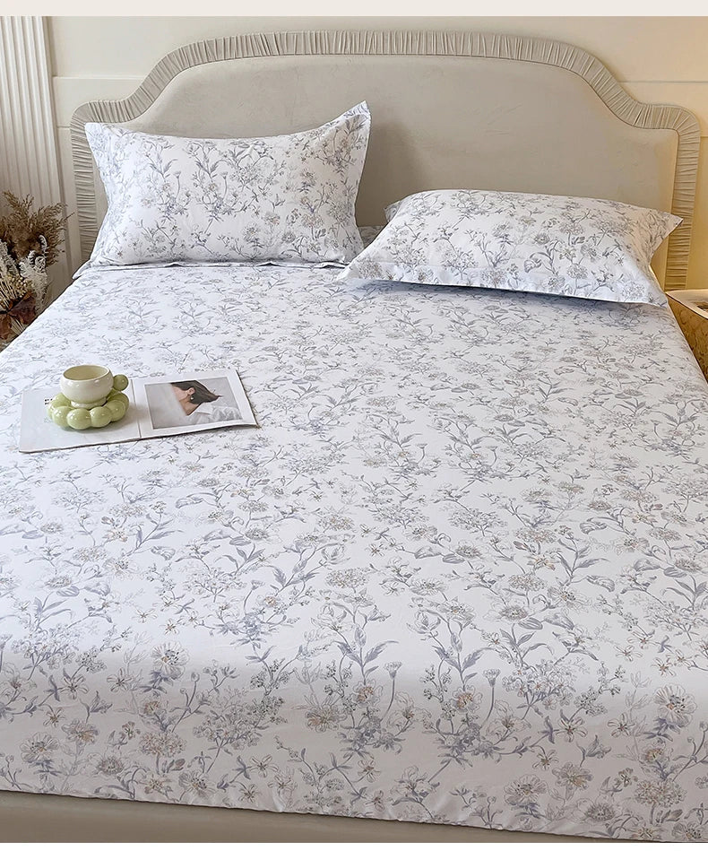 Floral 100% Cotton Fitted Sheet with Elastic Edges