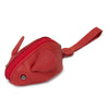 A genuine leather cartoon mouse coin purse in red with a strap.