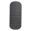 A black stroller seat cushion with a pattern of small white dots and molded features.