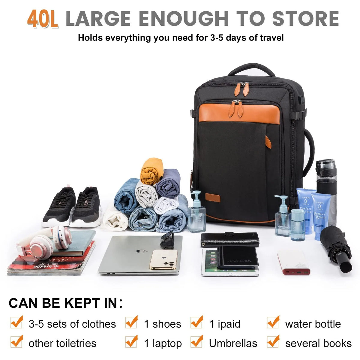 Expandable Travel Backpack with 4 Packing Cubes