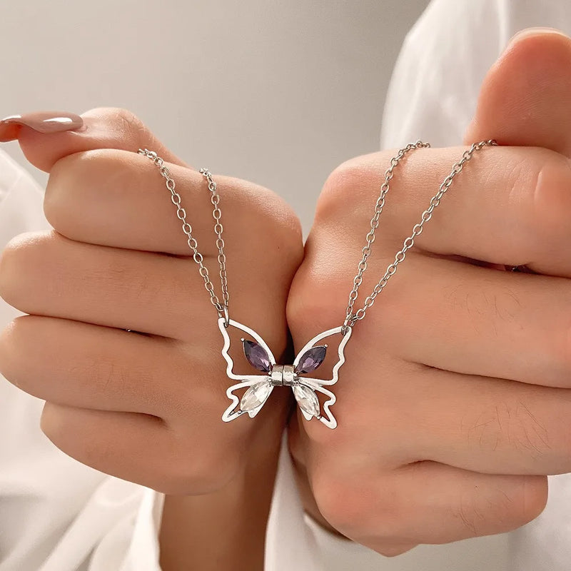 Purple Crystal Butterfly Magnetic Bracelet Set