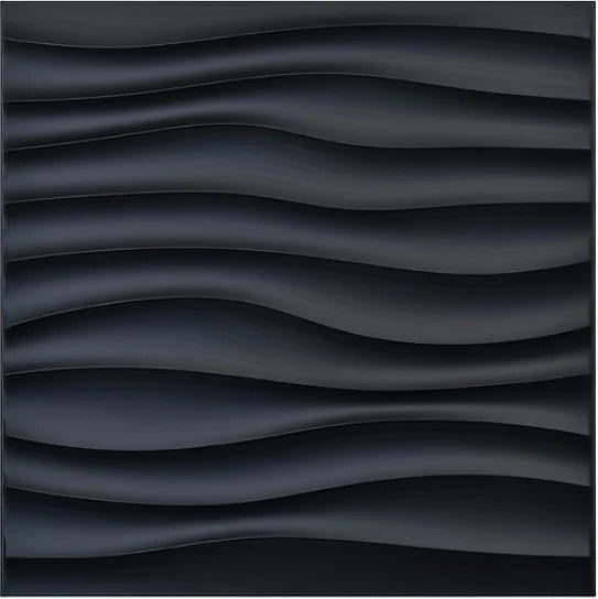 A close-up view of dark gray, undulating 3D diamond wall panels.