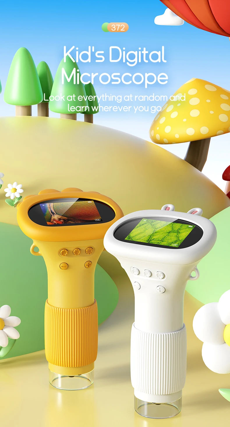 Portable Kids Microscope with 2-Inch IPS Screen and 1000x Zoom