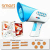 A white and blue smart voice changer megaphone toy with multiple sound effect buttons and packaging.