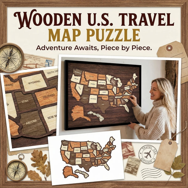 Wooden US Travel Map Puzzle Wall Art