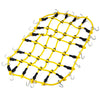 Yellow elastic roof rack luggage net with black straps and metal hooks for RC crawlers