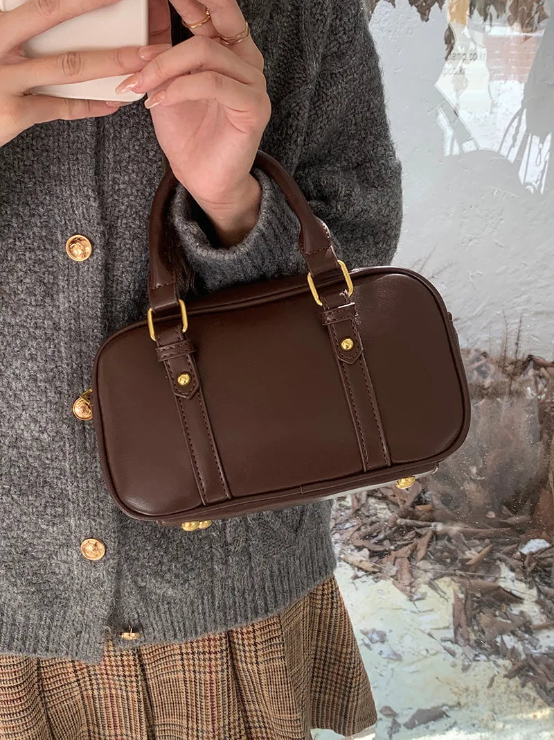 Vintage PU Leather Crossbody Shoulder Bag – Solid Color Retro Handbag