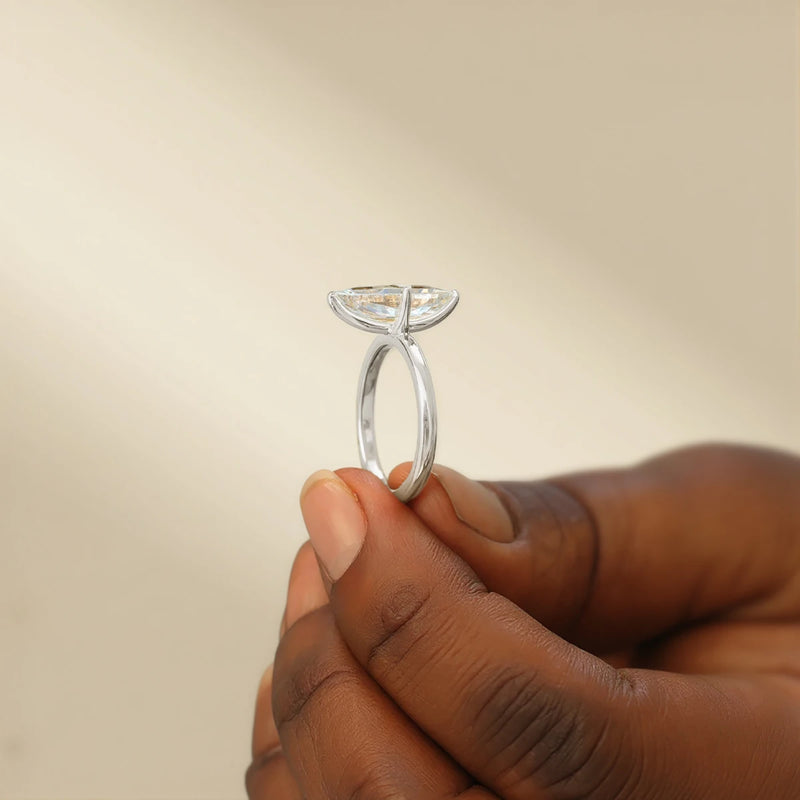 Marquise Cut Moissanite Engagement Ring in Sterling Silver
