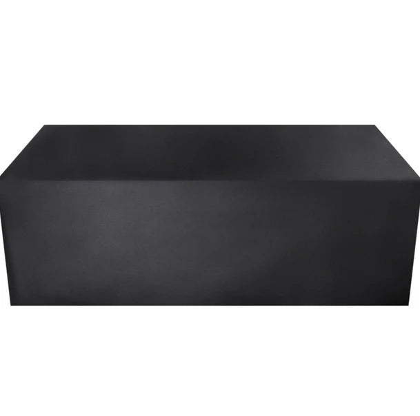 A rectangular, black weatherproof patio furniture cover.