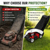 A comparison showing a heavy-duty outdoor push mower without protection versus with a premium waterproof cover.
