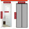 A pair of vertical magnetic mosquito net curtains for doors and windows, shown in white and black.
