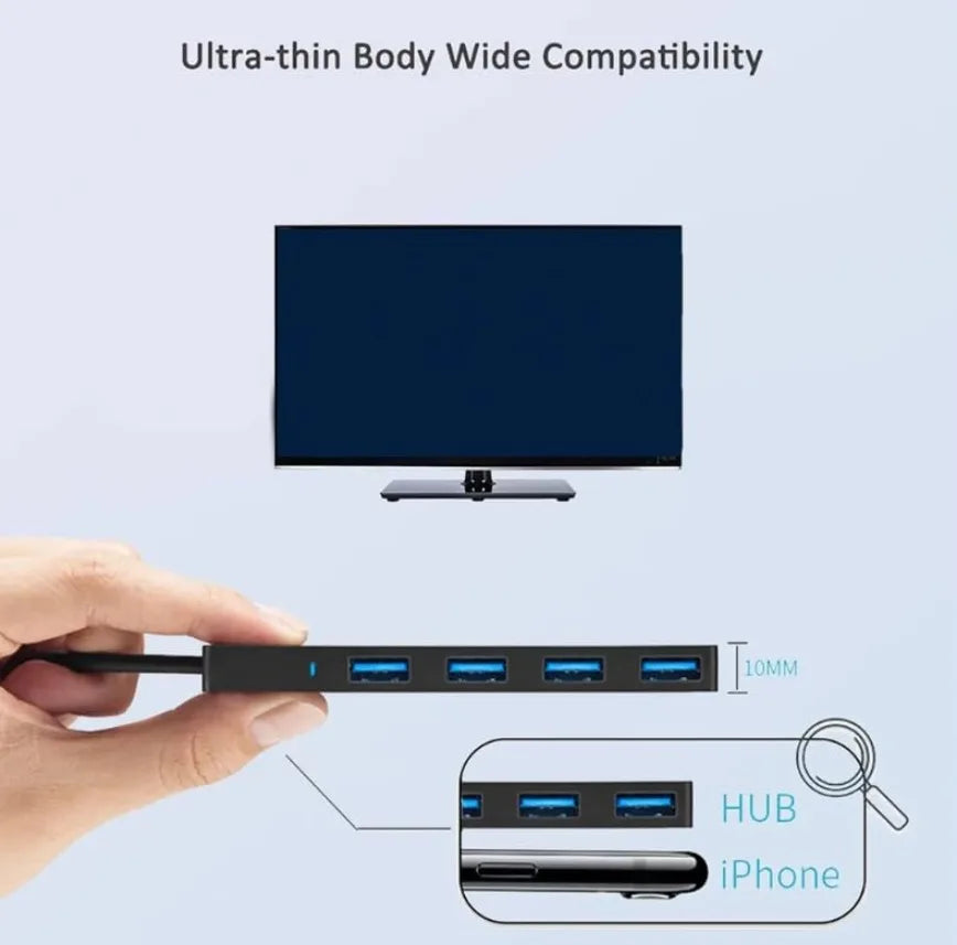 4-Port USB 3.0 Hub for Laptops and Desktops