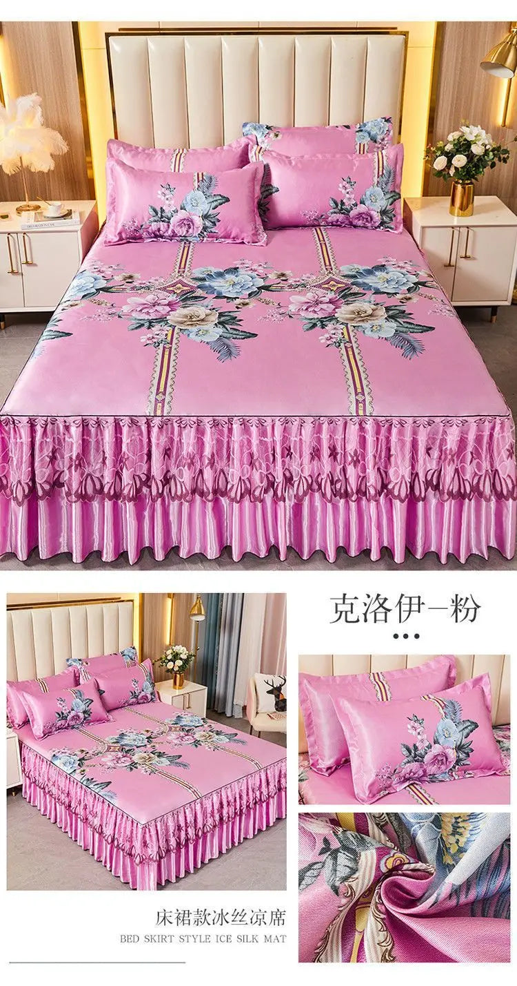 4-Piece Royal Blue Bedding Set with Bed Skirt and Pillow Covers