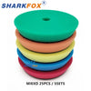 A set of five colored sanding or polishing sponge pads for dual-action polishers.