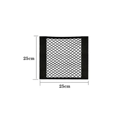Black elastic mesh car seat back organizer with diamond pattern storage