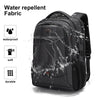 Black water repellent fabric laptop backpack shown with water splashing on it.